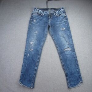 Silver Jeans Womens 29x27 Blue Suki Ankle Skinny Crop Stretch Distressed